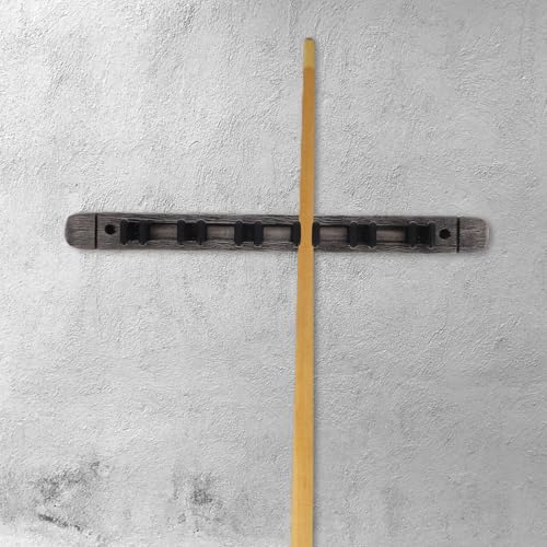 Cabilock Wall Mounted Solid Wood Billiard Cue Rack for 6 Cues Pool Stick Holder with Locating Clip Silver Gray for Game Room and Home Recreation Storage