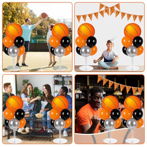 Basketball Party Balloons Stand Kit - 2 Sets With 2 Basketball Ball Foil Balloons - Basketball Themed Party Balloon Centerpiece for Tables - Game Sports Birthday Party Decorations - style: Basketball