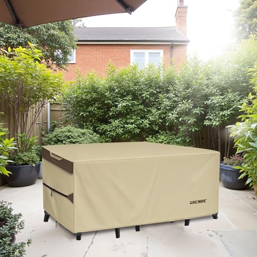 RICHIE Outdoor Patio Furniture Cover - Heavy Duty Waterproof 600D Tough Canvas Protector for Rectangular Table Cover, All-Season Dining Table and Chair Covers (88L x 58W x 28H Inch) - size: Rectangular-88"(L)x58"(W)