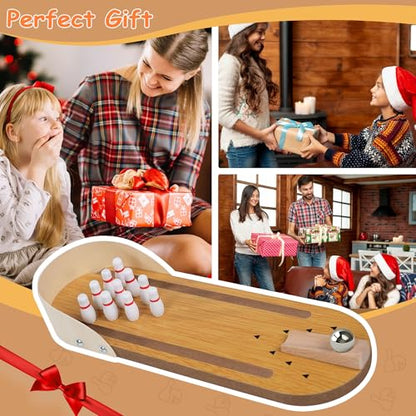 Table Top Mini Bowling Game Set, Tabletop Wooden Tiny Bowling Set for Home Office Desk Stress Relief Gadgets, White Elephant Gifts Prank Gag Gifts for Men Women Teens Kids