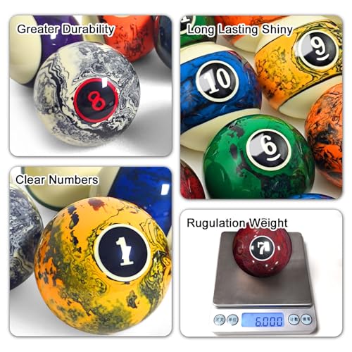 Marble Swirl Style Pool Balls Set Professional 2 1/4-Inch Billiard Balls for Pool Table Complete 16-Piece Regulation Pool Ball Set