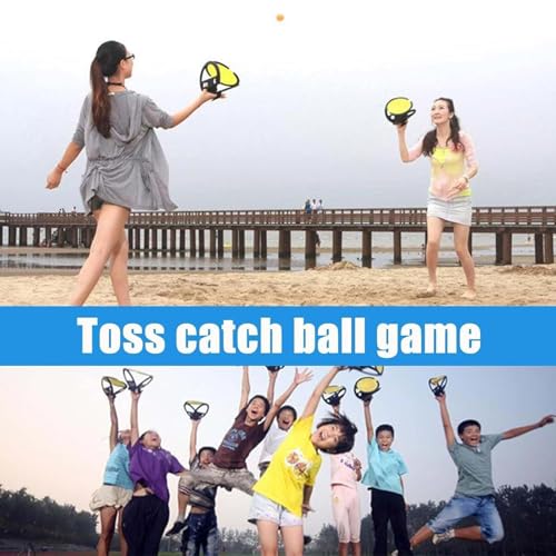 Toss and Catch Game Set - 2pc, Racket Pocket with Launcher, Catch Ball Game | Throwing Catching Baseball Training Toy, Backyard Lawn Garden Pastimes | Racket Pocket Games Family Outside Pool