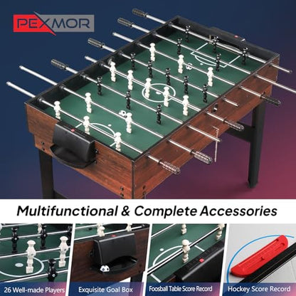 PEXMOR 6-in-1 Multi Game Table for Adults, Combo Table for Game Room, 48" Game Table Set for Family w/Hockey, Foosball, Pool, Table Tennis, Shuffleboard, Bowling