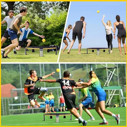 Outdoor Beach Ball Game Includes 3 Balls, Net and Carrying Bag -Roundnet Game Set for Adults, Kids, and Family - Perfect for Beach, Yard, Lawn, Backyard, and Park - color: Yellow