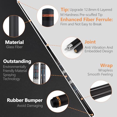 Pool Cue Stick with Case, 12.8mm Glass Fiber Pool Cue Stick, Pool Cue Kit, 58" Professional Pool Cue Set with Gloves, Aerator, 19 Oz - color: Black Rectangle
