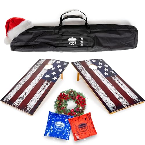Foldable Cornhole Game Set - 4' x 2' Outdoor Game for Lawn, Backyard, Beach and Tailgating - Set Includes 8 Bean Bags, Travel Case & Game Rules - Great for Family Games