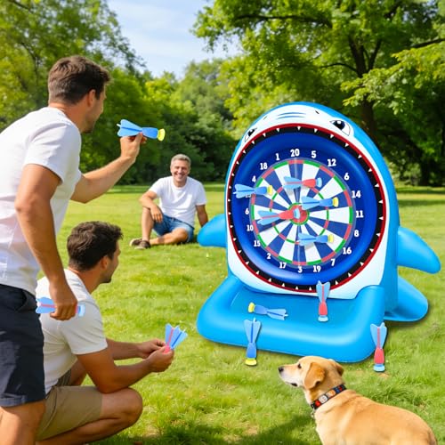 45" Large Inflatable Pool Toys Shark Dart Board with 8 Sticky Darts | Swimming Pool Floats Water Games for Adults Summer Beach Yard Outdoor Games Play Cool Party Gift