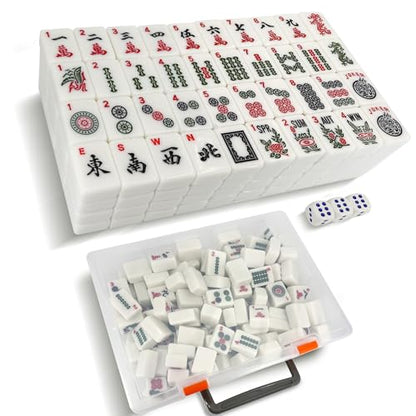 166 American Mahjong Tiles Only with Portable Carrying Storage Box & 3 Dice, 1.2" Mahjong Set for Party, Play with Friends Family (White) - color: White