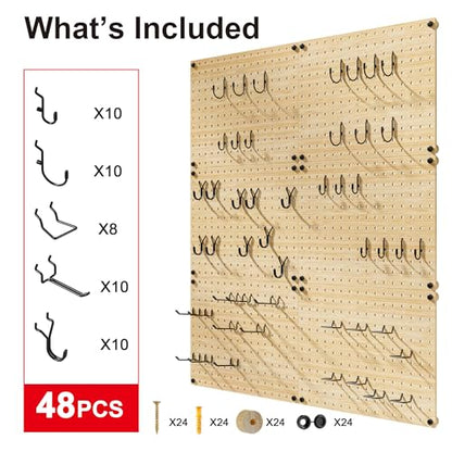 VOIMO Bamboo Pegboard Organizer Set, 6 Panels (16"x12") with 48 Hooks – Eco-Friendly Wall Mounted Storage Rack for Tools, Crafts & Office – Natural Bamboo Pegboard System with Accessories - size: 16'' X 12'' (6 Panels)