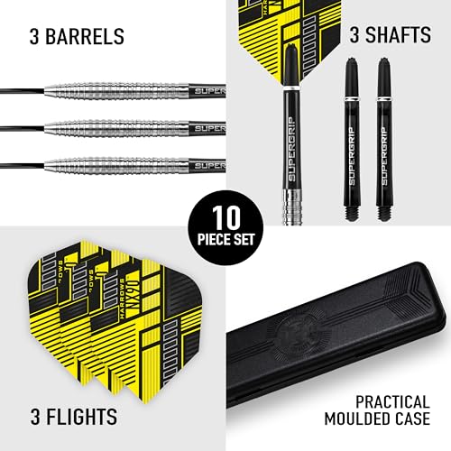 Harrows NX90 Soft Tip 90% Tungsten Darts Set 18g and 20g - Includes Black Supergrip Midi Shafts & Micron NX90 Flights - 20g