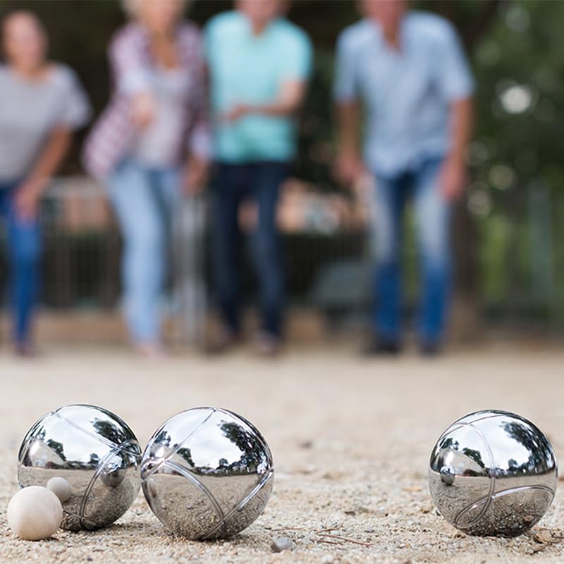 Professional Bocce Ball Set with 6 Heavy Steel Balls 1.5lb & Jack - Regulation 7cm Boules for Lawn, Beach, Backyard - Complete with Measuring Tool & Carry Bag - Family Party Games for 6 Adults