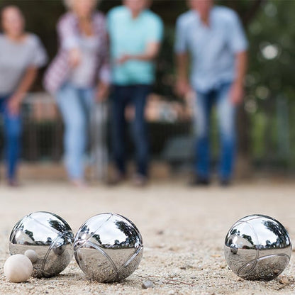 Professional Bocce Ball Set with 6 Heavy Steel Balls 1.5lb & Jack - Regulation 7cm Boules for Lawn, Beach, Backyard - Complete with Measuring Tool & Carry Bag - Family Party Games for 6 Adults