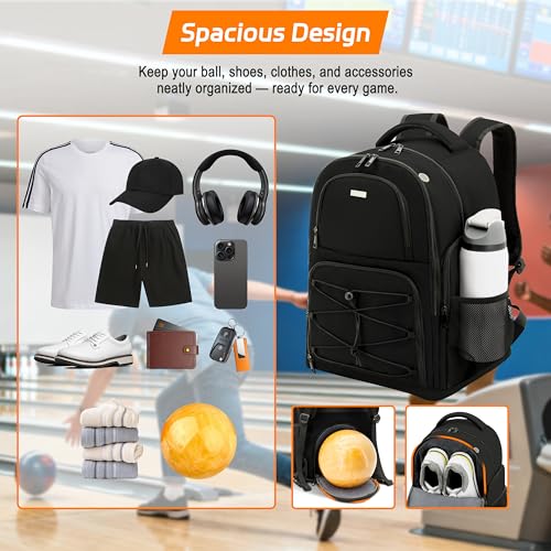 Single Ball Bowling Backpack with Shoe Compartment – Lightweight Ball Bag for Men and Women，Black - color: Black
