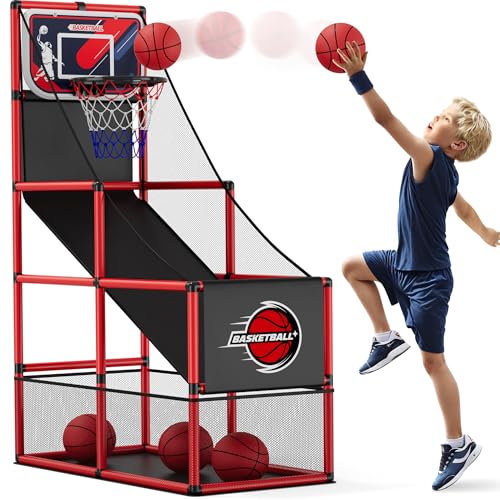 HYES Basketball Arcade Game Indoor Outdoor, Kids Basketball Hoop with 4 Balls & Pump, Single Shot Basketball Game at Home, Carnival Games Sport Toys for Boys Girls Teens - size: without Scoring- Single Shot