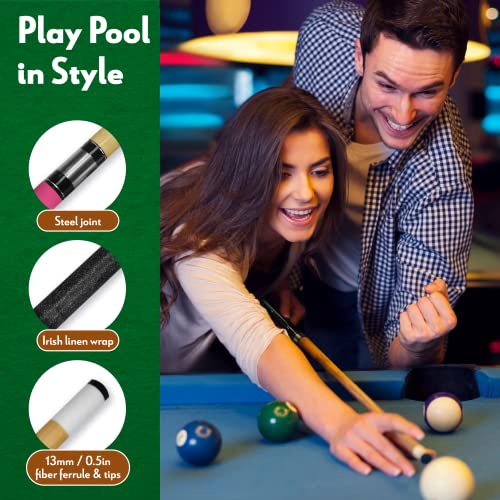 2 Piece 58inch Hardwood Maple Pool Cue Billiard Stick with Steel Joint, Pink, 18-21oz