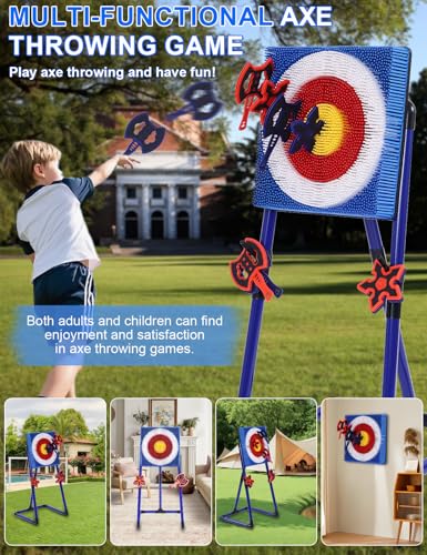 Stiatu Axe Throwing Game for Backyard,Portable Bristle Target Set with 4 Axes & 4 Darts,Axe Throwing Game Indoor Outdoor Game for Adults & Kids, Carnival Yard Games Family Party