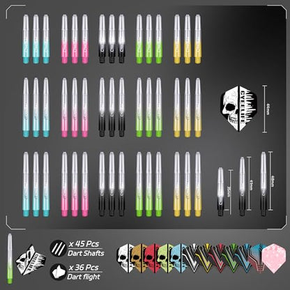 CyeeLife 180 Piece Darts Custom Fit Pack Set, Includes Flights, Shafts, Rubber O-Rings, Flight Protecter and Accessories - color: Gradient Shafts