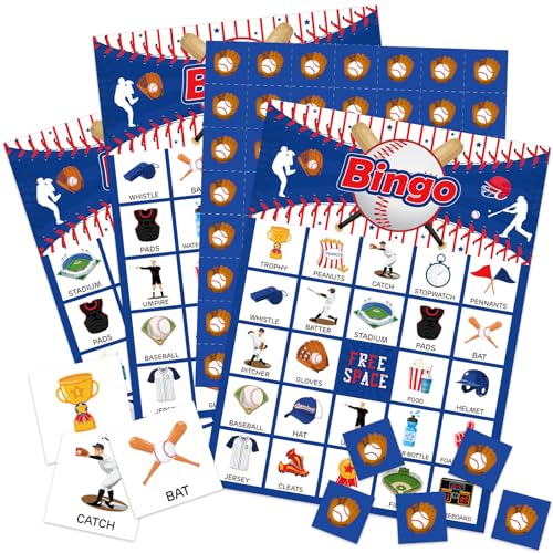 Liliful 35 Pcs Baseball Bingo Games 24 Players Sport Theme Bingo Cards for Boys Girls Adults Family Classroom Activities Sports Event Baseball Birthday Party Favors Supplies