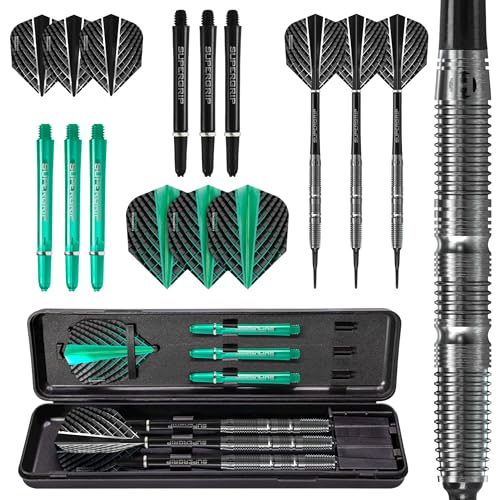 Harrows NX Elite 90% Tungsten Soft Tip Darts Set 18g I Huge 17pcs Bundle with Spare Shafts, Prime Flights & Travel Case 18G