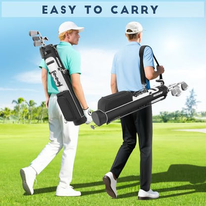 Findway Golf Stand Bag, Upgraded Par 3 Golf Bag Pitch n Putt Small Golf Bag with Ball Holder and Cooler Bag, Lightweight Golf Carry Bag for Men Women - color: Black
