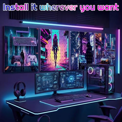 Gaming Room Wall Decor Pegboard, 12x12 Inch Metal Display Board for Controller & Headset, Gaming Setup Wall Organizer for Desk, Dorm, Office - style: Future City Style