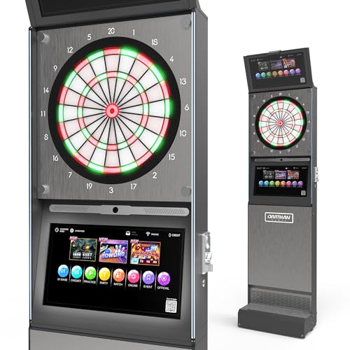 EDmini Electronic Digital Standing Coin Operated Commercial Soft Tip Dartboard Machine with Touch Screen, Party Games, Slim, for Bars, Clubs, Home (Up to 8 Players) - style: Silver