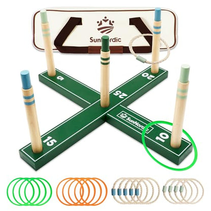 SunNordic Outdoor Ring Toss Game Set, Wooden Lawn Games with Carry Bag | Fun Beach Game for Kids, Adults ＆ Family, Backyard Party Activities, Yard Games - color: Pine Green