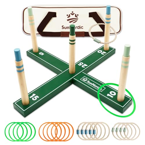 SunNordic Outdoor Ring Toss Game Set, Wooden Lawn Games with Carry Bag | Fun Beach Game for Kids, Adults ＆ Family, Backyard Party Activities, Yard Games - color: Pine Green