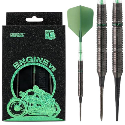 CUESOUL Engine V8 Steel Tip 90% Tungsten Dart Set with GEM Stone Finished and Unifying ROST T19 Carbon Flight 18/20/22g