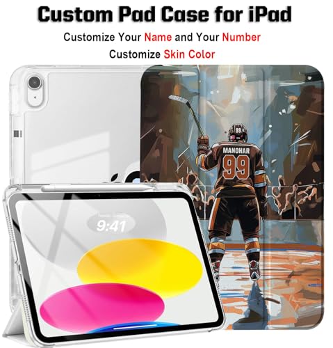 Custom Name/Number Case for iPad (A16) 11th Gen 11 inch 2025 & 10th 10.9 inch 2022 & 9th/8th/7th Gen 10.2 inch 2021/2020/2019,with Hockey Lover's,with Pencil Holder(Anaheim Brown) - color: Anaheim Brown, size: iPad Series