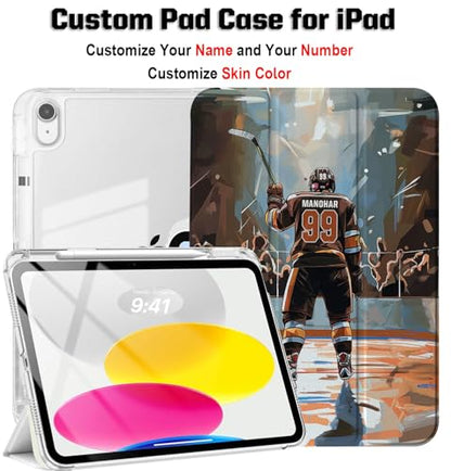 Custom Name/Number Case for iPad (A16) 11th Gen 11 inch 2025 & 10th 10.9 inch 2022 & 9th/8th/7th Gen 10.2 inch 2021/2020/2019,with Hockey Lover's,with Pencil Holder(Anaheim Brown) - color: Anaheim Brown, size: iPad Series