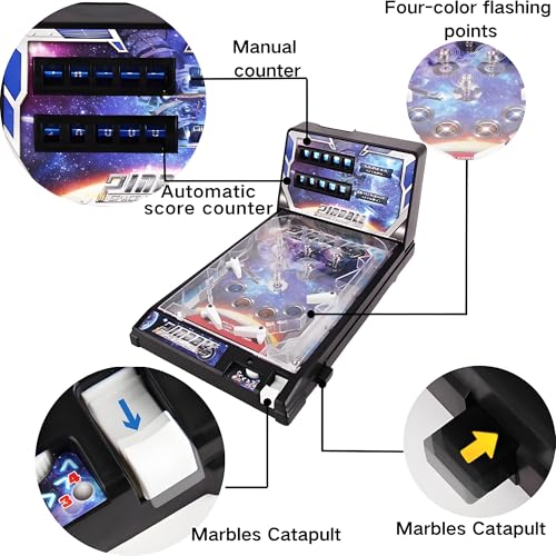 Tabletop Pinball Game - Retro Arcade Machine with Lights, Sounds and Scoreboard, 1-2 Player Mini Pinball for Ages 4+