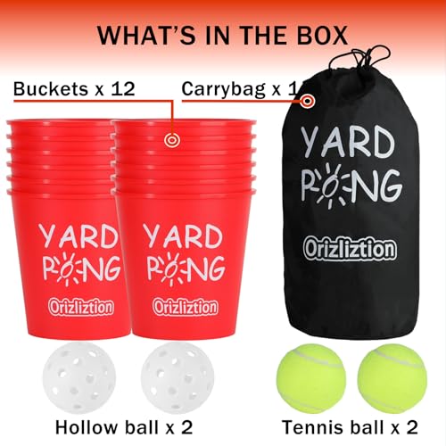Giant Yard Pong Outdoor Game – 12 Premium Buckets & 4 Balls, Yard Toss Throwing Game for Adults & Family, Beach Camping Tailgating Lawn Party, Portable Durable Carry Bag