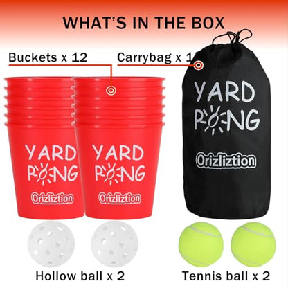 Giant Yard Pong Outdoor Game – 12 Premium Buckets & 4 Balls, Yard Toss Throwing Game for Adults & Family, Beach Camping Tailgating Lawn Party, Portable Durable Carry Bag
