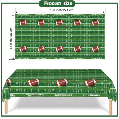 Kesfey 3 Packs Football Tablecloth 54 x 108 Inches Green Football Field Touchdown Tablecover Disposable Plastic Rugbyl Themed Birthday Table Cloth Gameday Tailgate Rugby Tablecloths for Superbowl - color: Green Football