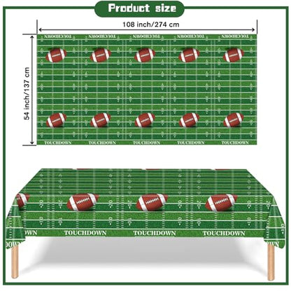 Kesfey 3 Packs Football Tablecloth 54 x 108 Inches Green Football Field Touchdown Tablecover Disposable Plastic Rugbyl Themed Birthday Table Cloth Gameday Tailgate Rugby Tablecloths for Superbowl - color: Green Football