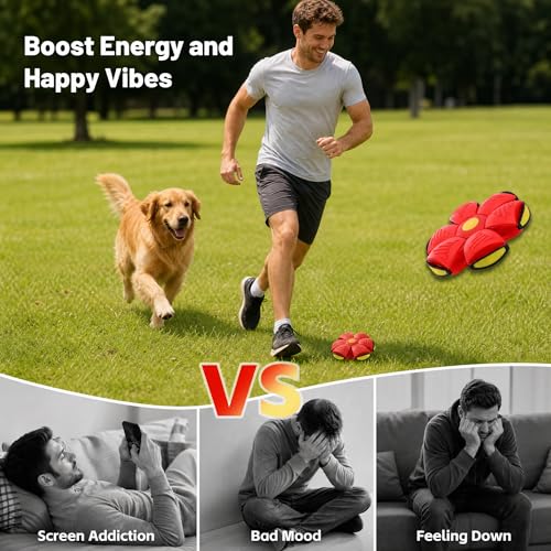 Magic Metaball, Magic Bouncing Ball, Magic Flying Saucer Interactive Pop-Up Transform Toy, Family Interaction Red Bouncy Ball, Collapsible Time Delay Frisbee Flying Disc Toy with 6 Light - color: Red