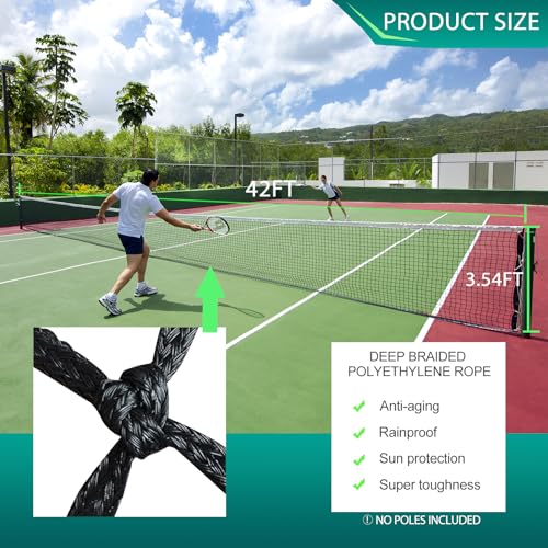 Professional Tennis Net 42FT Heavy Duty Nylon Net High Strength Non-Deforming Standard Replacement Tennis Net with 2 Fiberglass Dowels, Compatible with All Standard Outdoor Indoor Tennis Posts - style: Single-Layer Tennis Net