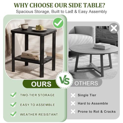 Outdoor Side Table，2PCS Small Table 2-Tier, Weather Resistant Outdoor End Tables, Patio Furniture for Garden, Porch, Pool, Lawn, Backyard or Indoor Bedroom - size: 2PCS