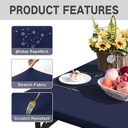 Square Fitted Table Cover Elastic Tablecloth Stretch Spandex Table Top Cover Table Topper Cap for Dining Kitchen Home Party Navy 34X34 Inch - color: Navy, size: 34" x 34" (Square)