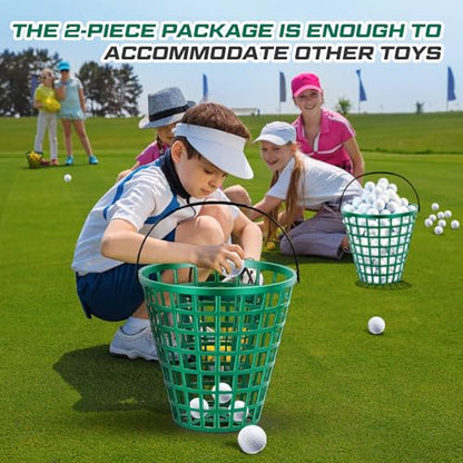 Halloscume 2 Pcs Golf Ball Basket, Small/Large Can Hold 50/75/100 Balls Golf Container with Handle Holder Contain Stadium Accessories Storage Bucket for Sport Practice (8.7 x 8.7 Inch,Green) - size: 8.7 x 8.7 Inch