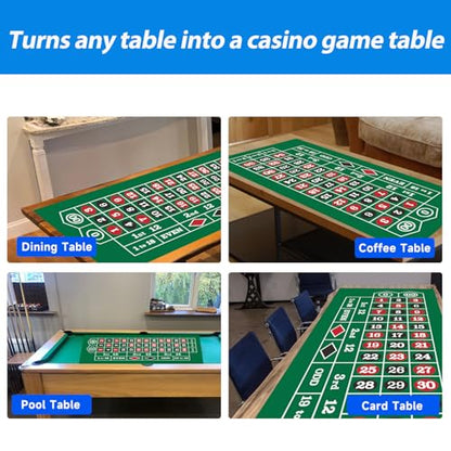 GSE Games & Sports Expert 36" x 72" Casino Layout Felt, Professional Casino Tabletop Mat for Parties, Casino Poker Game Night - style: Roulette