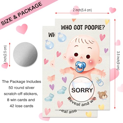 50 Pcs Who Got Poople Themed Scratch off Game Cards, Dirty Diaper Baby Scratch Off Lottery Tickets, Gender Reveal Games Supplies for Birthday Baby Shower Party, Raffle Tickets - color: Light Gray