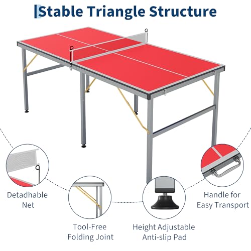 OUTLANE Portable 6x3FT Folding Ping Pong Table Set – Indoor/Outdoor Table Tennis Table with Net – 12mm MDF, Easy Assembly & Storage – Includes 2 Paddles & 3 Balls – Compact Game Table