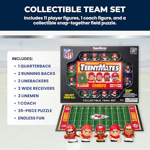 Party Animal TeenyMates NFL Football Action Figures Gift Set | Includes football field puzzle,11 officially licensed 1" player figures & coach; Football toy for kids & fans