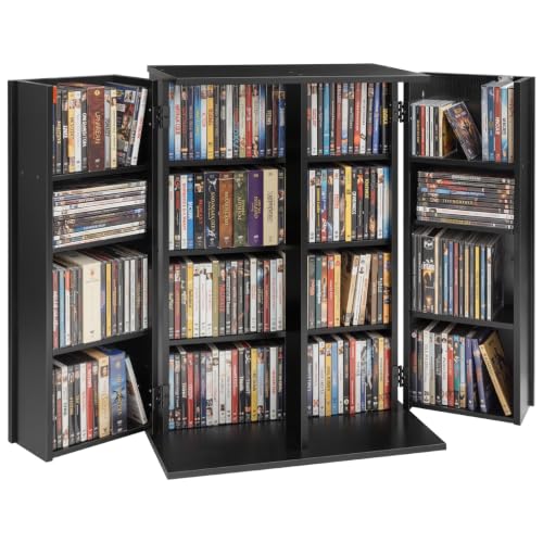VEVOR Media Storage Cabinet, 4-Tier DVD Shelf Organizer, 24.02 x 14.49 x 33.31 in Multimedia Storage Organizer for CDs, DVDs, Books, Games, CD Shelf for Living Room, Home Office, Recording Room, Black - color: Black