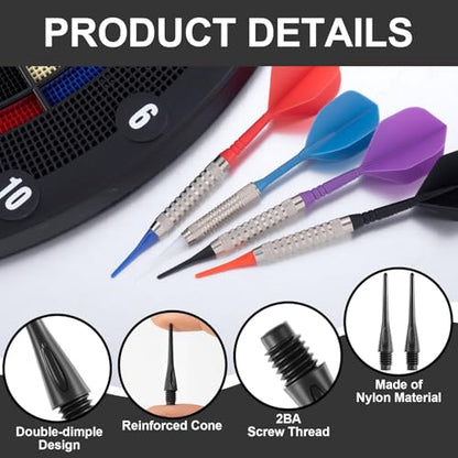 2BA Thread Plastic Tip Dart Points, Darts Plastic Tip, Soft Tip Darts - color: Black,White,Blue,Red