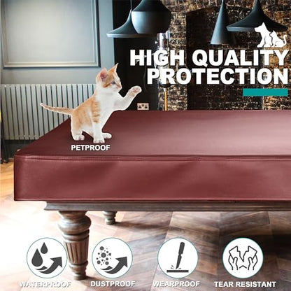Pool Table Cover, Heavy Duty Leatherette Billiard Table Cover | Waterproof & Tearproof Cover for Pool Table, Brown, 9FT-112"LX 62"WX 8"H - color: Brown, size: 9FT (112" x 62" x 7.3")