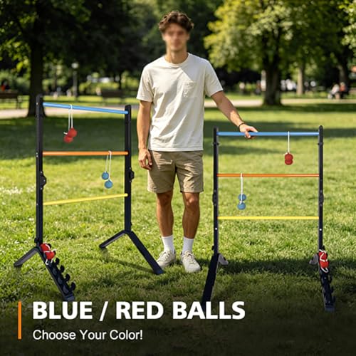 Steel Ladder Toss Game Set, 2 Pack Ladder Ball Rack with 6 Bolas, Assembly-Free Ladder Toss Includes Scorekeeper