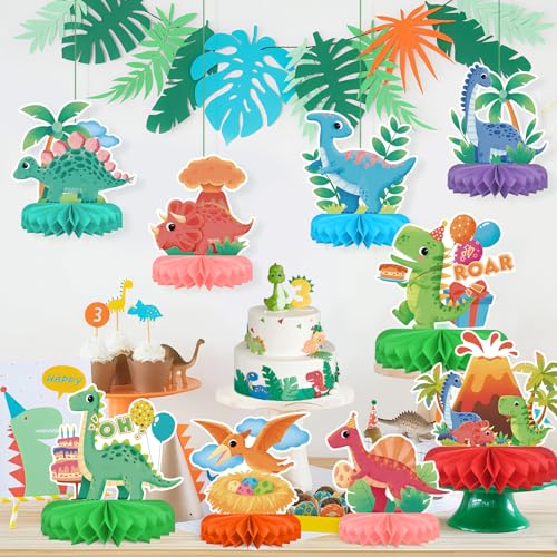 Dinosaur Birthday Party Supplies Kit - Dinosaur Themed Table Decorations with Honeycomb Centerpiece for Splendid Dinosaur Birthday Party Decorations - style: Dinosaur